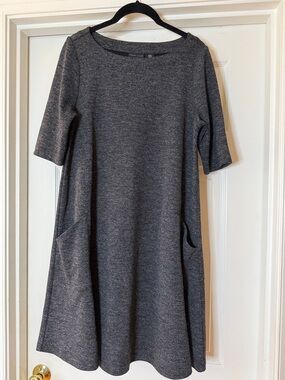 Adrienne Vittadini Charcoal Gray Midi A-Line Dress with Pockets